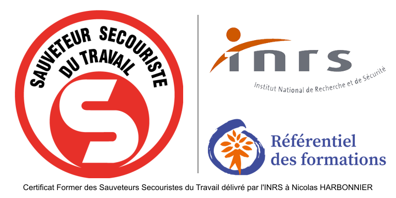 Certificat de Formateur SST délivré par l'INRS à Nicolas Harbonnier